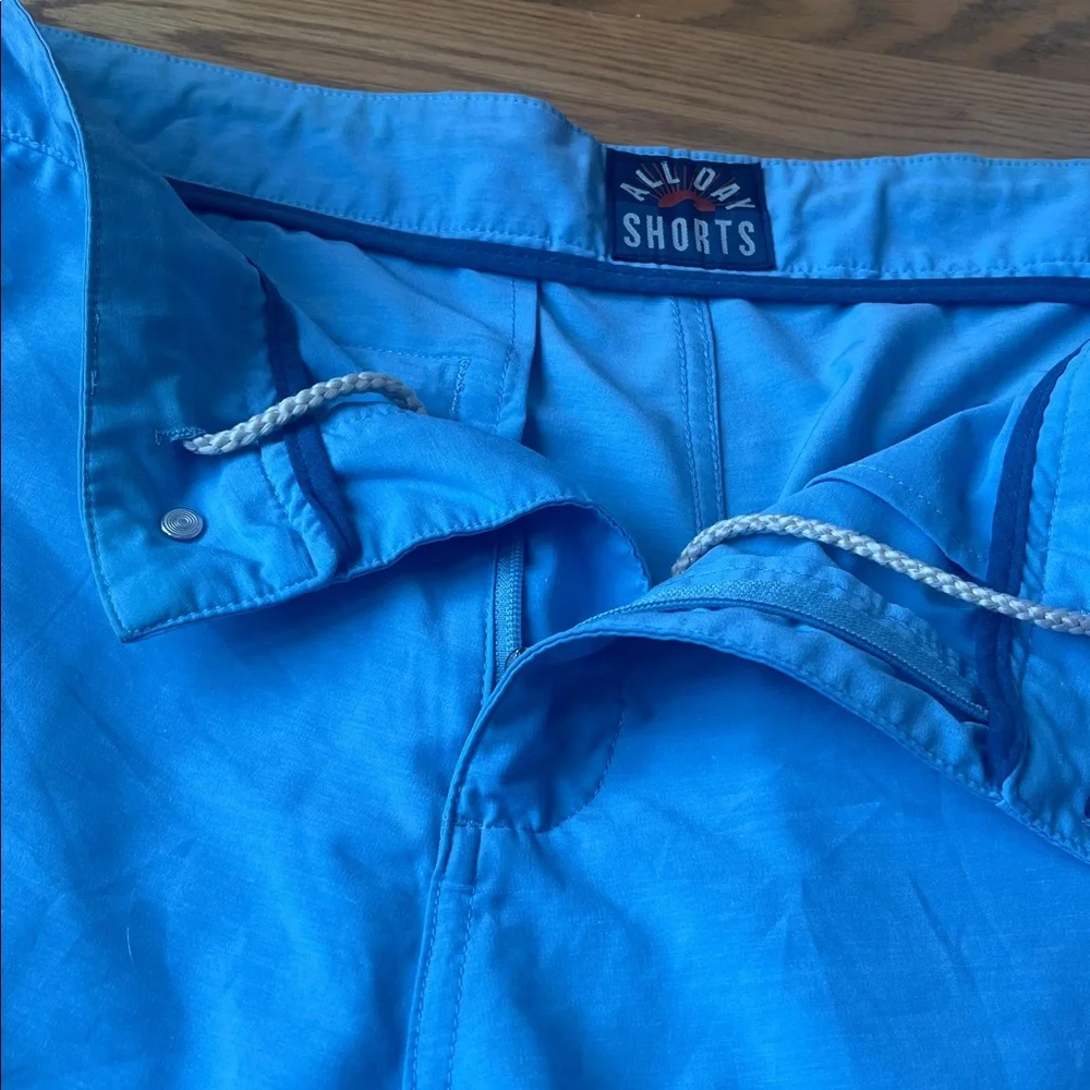 Faherty All Day Shorts, light blue size 33, button, zipper and drawstring.